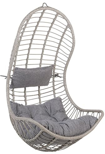 Moderner Hängekorbsessel Rattan inkl. Kissen Grau Pineto