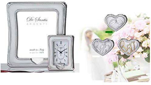 Set cadre photo 20 x 25 cm + horloge 9 x 13 cm avec plaques en argent 925 % fabriqué en Italie 100 % décoration nacrée pour mariage 25e anniversaire 424/20
