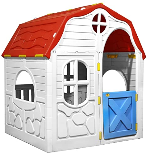 vidaXL Kinderspielhaus Faltbar mit Schließbarer Tür Fenstern UV-beständig Wasserbeständig Kinderhaus Spielhaus Gartenhaus für Kinder