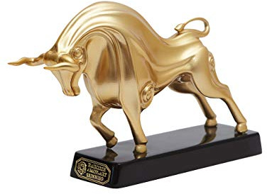 HAUCOZE Stier Figuren Skulptur Modern Kunst Deko Tier Statue Geschenk 23cm | Gold Polyresin Handgefertigtes Ornament Geburtstag Fest Feiertag Arts für Familie Freunde Liebespaare