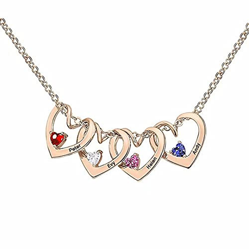 Grancey Herz Familienname Halskette mit 1 bis 5 Geburtsstein Personalisiert Kette mit Gravur kindernamen Mütter Namenskette für Oma Mama Damen Weihnachten Muttertagsgeschenk Silber Rose Gold