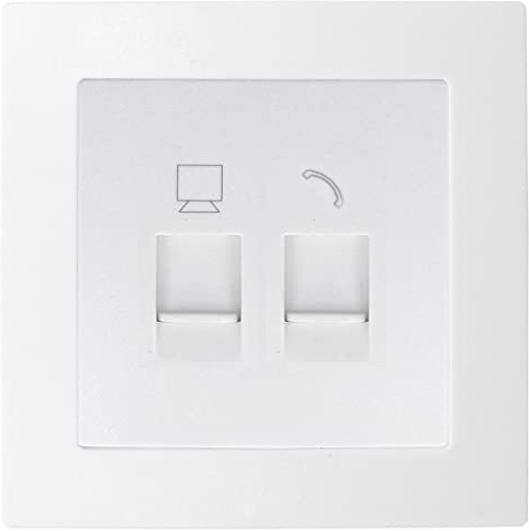 LINA Netzwerkdose LAN + Telefondose RJ45+RJ11 Unterputz Weiß mit Rahmen von Luxus-Time