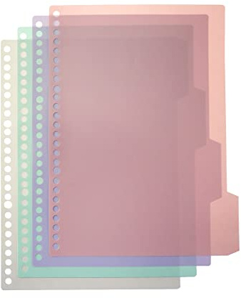 Wealrit 1 Set B5 Kunststoff-Trennblätter, Index-Trennblätter mit 26 Löchern | Trennblätter für lose Blätter, Indexbinder, für Papierdokumente, Organizer, Einlage (Beige, Rosa, Hellviolett, Hellgrün)