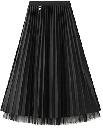 Jemsia Jupe pour femme réversible en tulle midi A-line taille haute élastique avec plis élégants pour bal et soirée avec ornement, Noir , Taille unique
