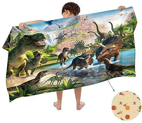Ulticool – Handtuch Dinosaurier T-Rex – Kind Mädchen Junge – Schnelltrocknendes Badetuch Mikrofaser – 140 x 70 cm – für Reisen Fitness Gym Sport Spa Yoga – Grün