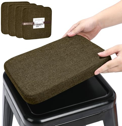 BUYUE Leinen magnetische Barhocker Kissen 1 Stück, Verbesserte Anti-rutsch atmungsaktiv kleinen Stuhl Sitzpolster für Cafe Bistro stapelbar Metallhocker (Quadrat, braun, 4)