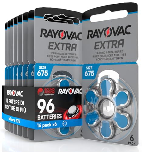 96 Batterien für Hörgeräte Rayovac Extra Advanced 675 Blau - 16 Blister mit 6 Batterien