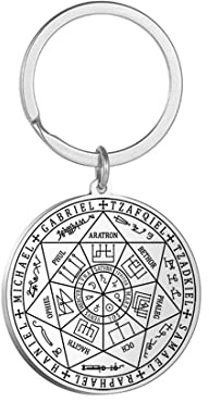 EUEAVAN Seal of The 7 Archangels Pendant Necklace Keychain for Men St. Michael 7 Archangels Spiritual Amulet Pagan Jewelry