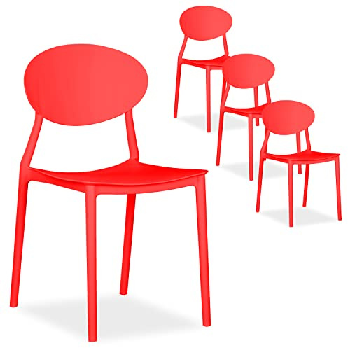 Homestyle4u 2450 Lot de 4 chaises de jardin empilables en plastique Rouge Résistant aux intempéries