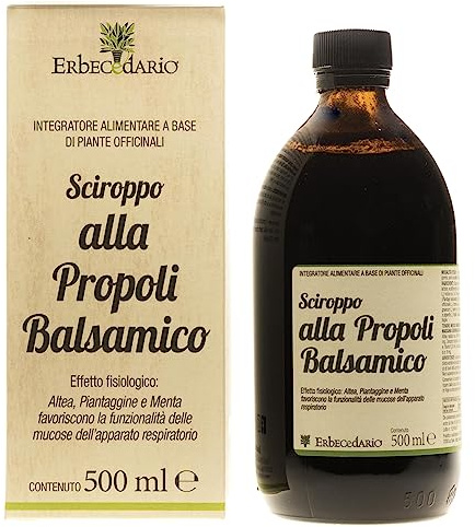 Sciroppo per la gola con propoli eucalipto altea e fieno greco 500ml | Sciroppo balsamico per gola e naso ad azione emolliente e lenitiva sulle prime vie respiratorie - Made in Italy