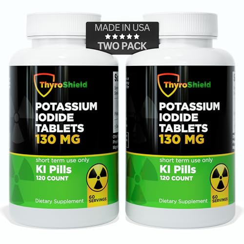 Potassium Iodide Tablets 130 mg | 120ct Two Pack | Iodine Tablets for Radiation Exposure - Potassium Iodine Pills - YODO Naciente - KI Pills - Made in USA - ThyroShield