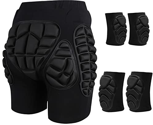 GAOSHI Skiing Accessories Cartoon Kids Adult Snowboard Double Ski Suit Anti Fall Knee Protection Hip Protection Ski (Color : Noir, Size : 3XL)