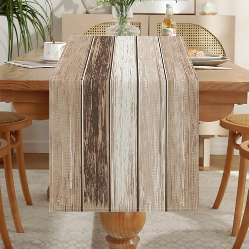 LOZULO Runner da tavola vintage beige rustico runner per tavolino da caffè 40 cm di larghezza in lino a righe copertura per tavolo da esterno impermeabile tovaglia decorazione 40 x 140 cm