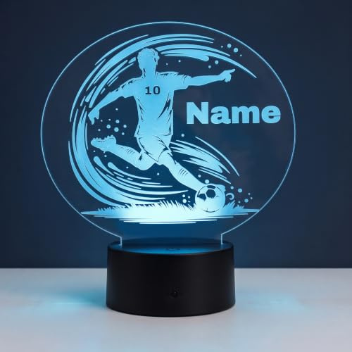 Optechvisual Personalisierte Fußball Lampe – LED Nachtlicht mit Name & Nummer, Fußball Geschenk für Kinder & Jungen, Fußballer Deko, 16 Farben dimmbar, Kinderzimmer Licht