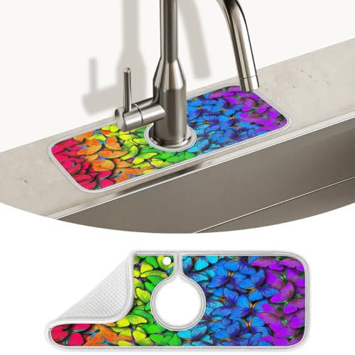 Spritzschutz für Küchenspüle, Retro-Schmetterling, super saugfähig, Mikrofaser, Abtropfmatte, Spritzschutz hinter dem Wasserhahn, Tropfenfänger für Küche, Badezimmer, 38,1 x 13,7 cm