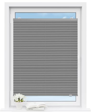 WOLTU Plissee ohne Bohren mit Saugnäpfen, Faltrollo Plisseerollo innen lichtdurchlässig, Sonnenschutz für gängige Fenster Dachfenster Balkontüren, 95x130 cm, Grau