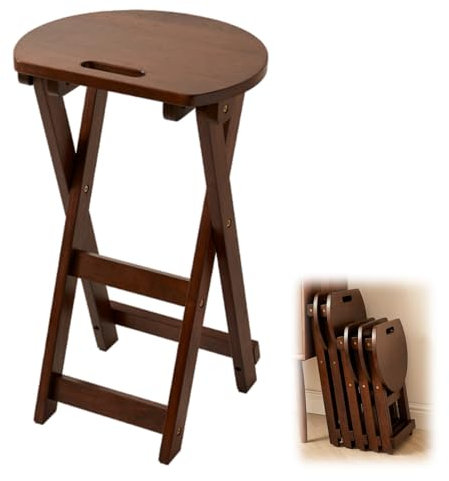 Sgabello Alto Richiudibile 46/60cm, Sedia da Bar Pieghevole Senza Schienale in Legno con Maniglia per Cucina, Festa, Ufficio(Brown,60cm/24in)