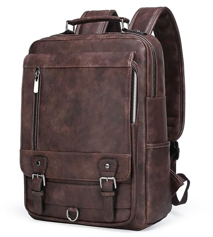 XINYASEE Europa och USA retro läderryggsäck för män, ny stor kapacitet herraxelväska. Mode affärsresor datorryggsäck, unisex student, Brun, lunghezza: 28 cm, larghezza: 13 cm, altezza: 39cm