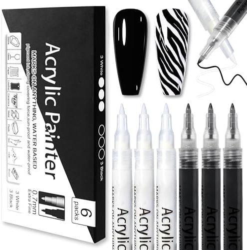 3D Nagellack Stift Set, French Nagelkunststift – Schwarz & Weiß Nagellack Stift, Nagelspitze Nail Art Pen DIY Linie Nagelkunst Graffiti, Nail Art Schmücken Maniküre Werkzeuge (Schwarz-Weiß, 6pcs)
