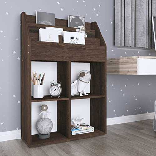 Homgoday Zeitungsständer für Kinder, Eiche Rauch, 71 x 30 x 114 cm, mehrschichtig, Möbelschrank, Büromöbel, Aufbewahrungsschrank