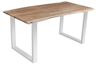 SAM Esstisch Quarto 180x90 cm Akazie Eiche/U-Gestell Silber | massiv, Echte Baumkante, Akazienholz eichefarben, Baumkantentisch, Esszimmertisch