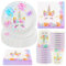 Hmfmdy Juego de vajilla de fiesta de unicornio, 52 unidades, decoración de fiesta de unicornio, juego de vajilla de cumpleaños con platos de papel, servilletas, unicornio, fiesta de cumpleaños