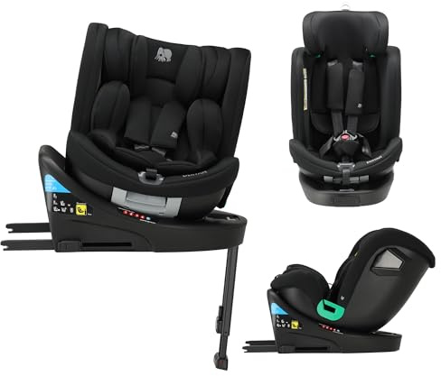 Deryan Chase 360 i-Size barnstol 40–150 cm – vridbar bilstol 0–12 år (0–36 kg) med ISOFIX, liggfunktion och stödben, grupp 0+/1/2/3, ECE R129, bilbarnstol med bältefäste (svart)