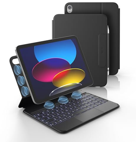 Dexnor for iPad (A16) 11th/10th Generation Case with Keyboard Ultra-Light Magnetic Detachable Folio Keyboard Cover Multi-Touch Trackpad Backlit for iPad 10th Gen 10.9 (2022)/11th Gen (2025), Black
