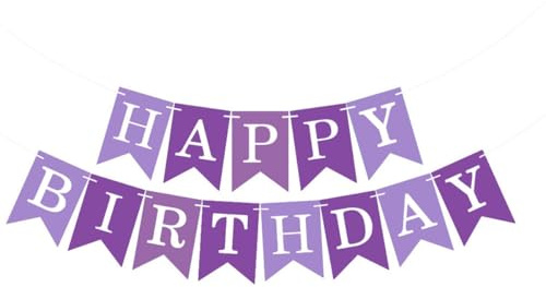 Kiyanest Lila Geburtstagsbanner – Elegante Happy Birthday Girlande für stilvolle Geburtstagsdekoration, wiederverwendbare Wimpelkette für Kinder & Erwachsene, Indoor & Outdoor Partyzubehör