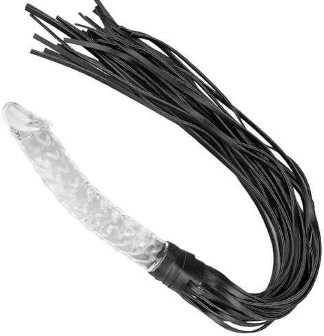 SXOVO Peitsche Extra langer 50cm Flogger mit Glasdildo Griff 2 In 1 Peitsche für Sklaven Fetisch BDSM Spielzeug für Spanking Masturbation Cosplay SM Sexspielzeug für Paare Extrem Sex