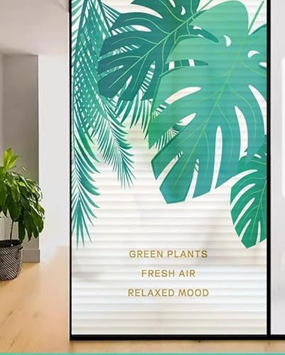 Film Opaque Vitrage Plantes Vertes Tropicales Film Opaque Fenetre Anti Regard Electrostatique Pas De Colle Brise Vue Fenetre pour Salle de Bain Bureau Cuisine(70x100 cm)
