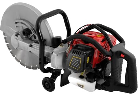 1400w Concrete Saw,16 Concrete Gas Powered Cut-Off Saw with Blade and Directional Wheel,2-Stroke 52cc Engine Disc Cutter Circular Demo Machine,4 Cut Depth,Motor Circular Cutter For Stone, Brick