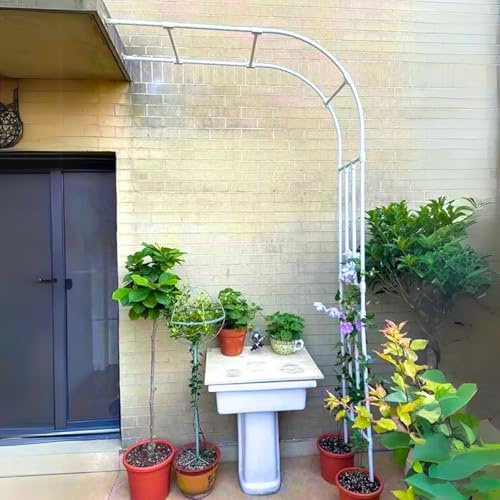 Enrejado de arco de jardín de metal grande de 2,4 m, pérgola de acero resistente para plantas trepadoras, montaje en pared, cenador de boda, patio y marco de soporte de patio (blanco, 60 x 240 cm)