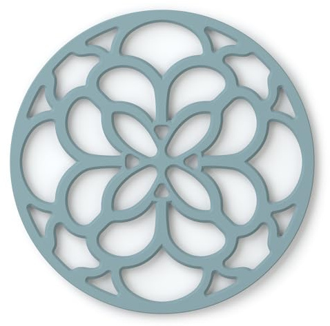 Zeal Silicone Trivet Mat for Hot Pots and Pans – Heat-Resistant, Non-Slip Kitchen Worktop Protector, Round Heritage Design, 18cm (Duck Egg Blue)