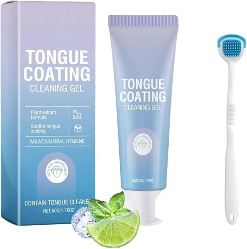 Zungenreinigungsgel-Set mit Bürste, Zungenreiniger-Gel mit frischer Minze, zur Entfernung von Mundgeruch und zur Erhaltung der Mundgesundheit