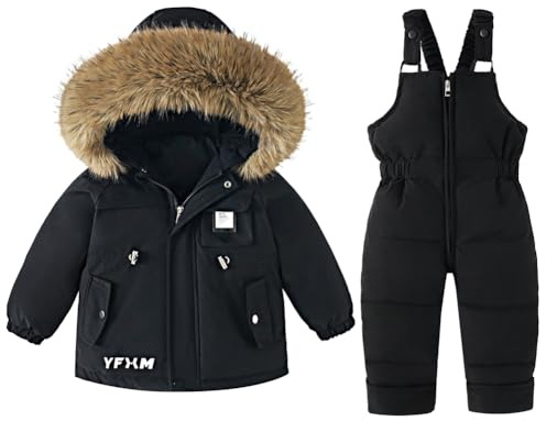 WISREMT 2 Piece Snow Suit for Kids - Puffer Jacket & Bib Pants, Hooded Down Coat, Toddler Ski Suits, Warm Winter Clothes for Boys & Girls 3-7 Years