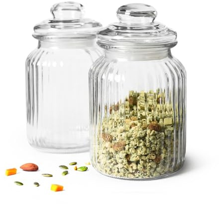 Sendez 2 Vorratsgläser 1,1L mit Deckel Bonbonglas Vorratsgefäß Glasbehälter Aufbewahrungsglas Keksdose Vorratsgläser