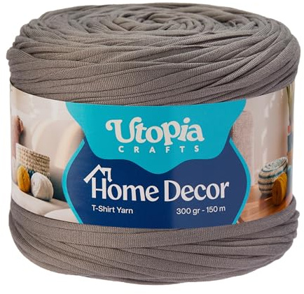 Utopia Crafts T-Shirt Garn zum Häkeln & Stricken 300g 150m, dickes Häkelgarn 5-7mm Jersey Textilgarn Bändchengarn für Taschen, Körbe, Pouf, Sitzkissen, Heimdekoration, Oeko-Tex (Anthrazitgrau)