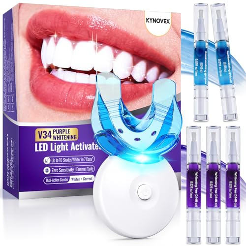Zahn Bleaching Set mit LED – 35% PAP + V34 Purple Colour Corrector – 3 Whitening Pens + 2 Sensitiv Gel Pens – Sofort sichtbar hellere Zähne & Zahnaufhellung in 7 Tagen – Zahnschmelzschonend（Minze)