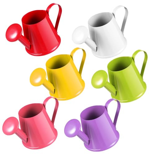 Mini Regadera de Hierro 6 Piezas para Plantas y Juego Infantil | Tetera de Simulación, Mini Juguetes Acuáticos, Pequeño Cubo Decorativo, Regaderas para Plantas de Exterior Color Aleatorio