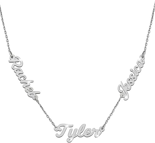 JEWEE DIAMOND Personalisierte Namenskette 925 Sterling Silber - Familienkette mit 2-7 Namen für Mutter, Geschenk für Muttertag Weihnachten
