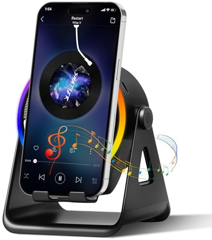 Altavoz Bluetooth Inalámbrico por Inducción, 4 en 1 Altavoz Portatil Negro | Altavoz Bluetooth con Inducción, Soporte Giratorio 360° para Móvil, Luz RGB Ambiental y Sonido Surround HD 5W