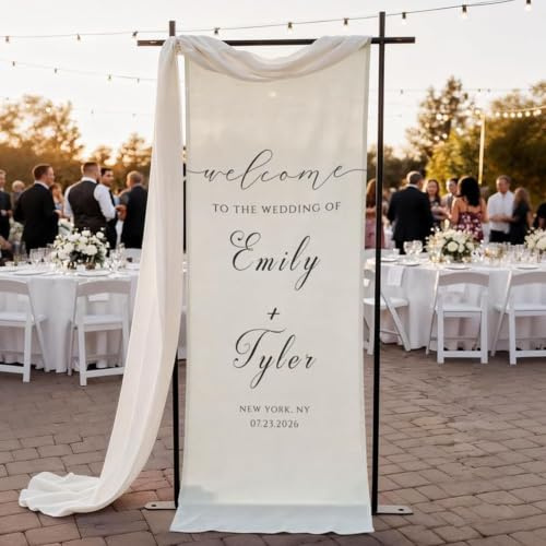 Cartello di benvenuto per matrimonio personalizzato con nomi e data, cartello di benvenuto in tessuto di lino personalizzato per cerimonie d'ingresso, decorazioni per feste di fidanzamento e