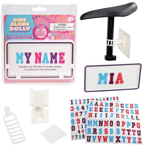 Ride Along Dolly Kids' Bike License Plate Kit - Customizable DIY Name Plate with 150+ Letter and Number Stickers - Universal Fit for Bicycles, Scooters, and Tricycles