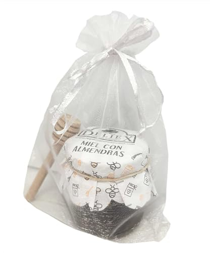 Recuerdo boda tarro de miel con almendras Deliex y un palo catador (Pack 24 ud)