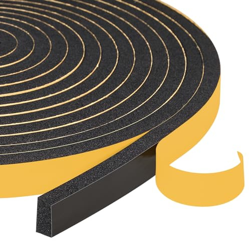 Yotache Weather Stripping Door Seal Strip 1/2 x 1/4 inch, 2 Rolls x 13Ft, New Adhesive Foam Insulation Tape for Door Frames, Windows, Total 26Ft