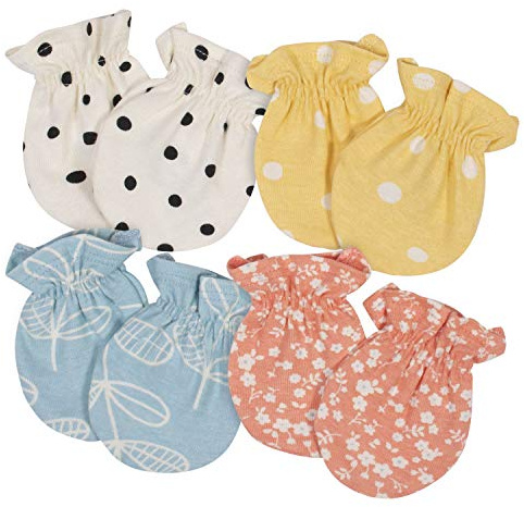 Gerber Baby Girls 4-pack Mittens Glove Liners, Orange/Yellow/Green/Ivory, 0-3 Months US