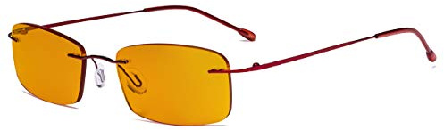Eyekepper Computer-Brille - Blaulicht-Schutzbrille mit orange getönter Filtergläser für die Nacht - Randlose,blendschuz UV-Strahlen schutz Damen Herren,rot