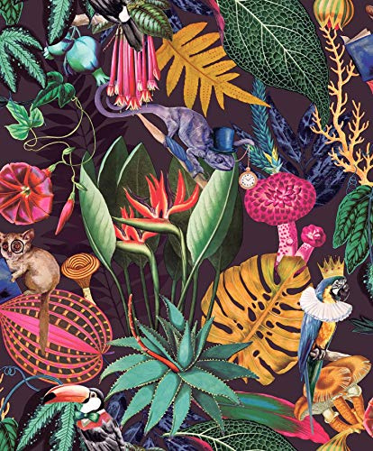 Wonderland Jungle Exotic Wallpaper Plum Sample