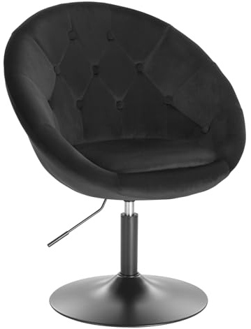 WOLTU Schminktisch Stuhl, Loungesessel mit Lehne, Samt, Schwarz | Schminkstuhl Höhenverstellbar, 45-57cm, 360° drehbar, Hocker mit Armlehne, für Schlafzimmer & Wohnzimmer